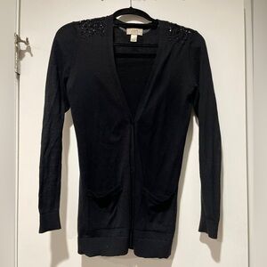 LOFT Black Cardigan with Embellished Shoulders